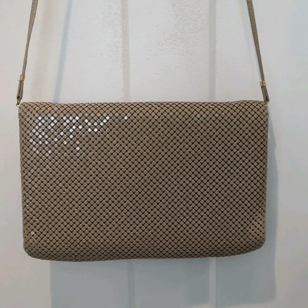 Vintage Whiting and Davis Beige Chainmail Mesh Shoulder, Crossbody, Clutch Purse